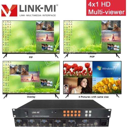 LINK-MI SH41 4X1 Multi-Viewer HDMI/USB/VGA/CVBS BNC Quad Screen HD Video multi-plexer Synthesizer HD Display Projector DLP PIP