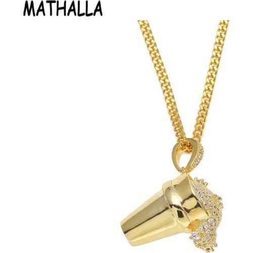 MATHALLA Male Hip Hop Ice Cream Pendant Necklace with Cuban Chain Necklace Pavé Cubic Zircon Glittering Hip Hop Jewelry