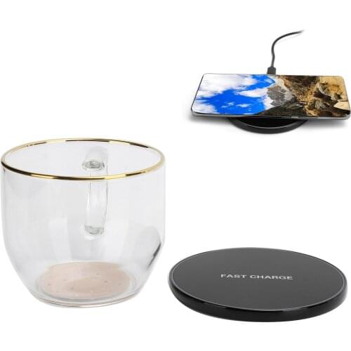 2 In 1 Multifunctional Heating Mug Cup Warmer Electric 15W Wireless Charger Phone Charging Pad Mirror For Home Office Coffee
