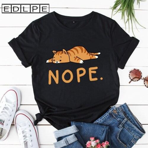 Nope Letter Cartoon Cat Print Graphic T Shirts Harajuku Unif Y2k Top E Girl Manga Crop Top Women Fairy Grunge Mall Goth T Shirt