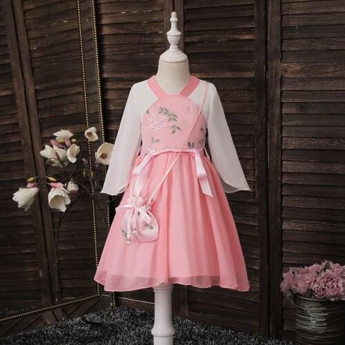 New baby Hanfu children Chinese style costume dress summer short-sleeved childrens day performance clothing + bag