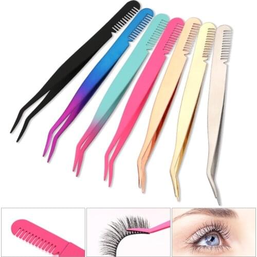 Eyelash Tweezers Stainless Steel Professional Fan Lash Eyebrow Tweezer Comb Makeup tools 3D Volume Eyelash Extension Face Beauty