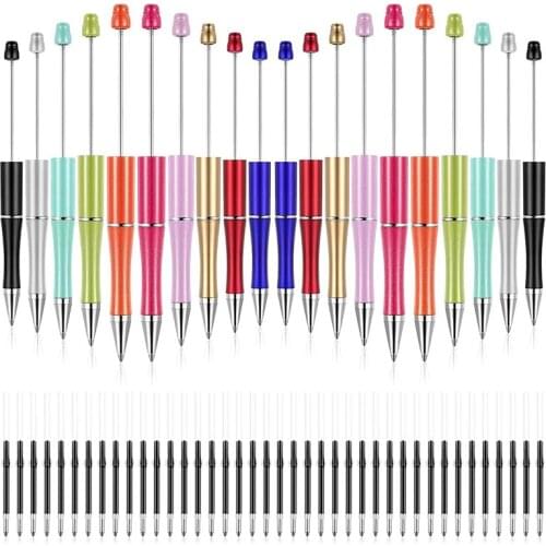 Plastic Beadable Pen Bead Ballpoint Pen Assorted Bead Pen Shaft Black Ink Rollerball Pen Withextra Refills 20Pcs