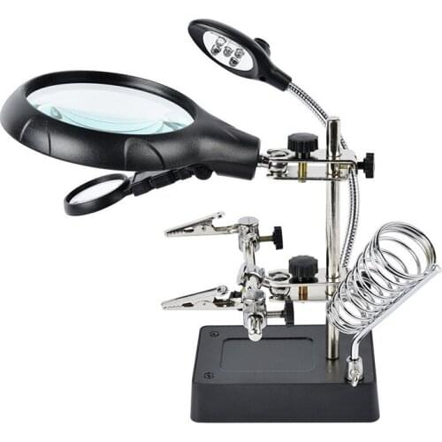 Magnifier Led Light Soldering Iron Stand Alligator Clip Repair Tool 2.5X 7.5X 10X Magnifying Lens For Biological Observation