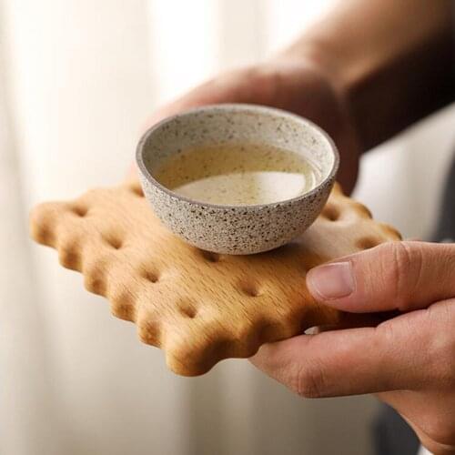 New Biscuit Shape Table Pad Wooden Insulation Placemat Cup Bowl Mat Home Decor Durable Cookies Pattern Coaster Kitchen Tool