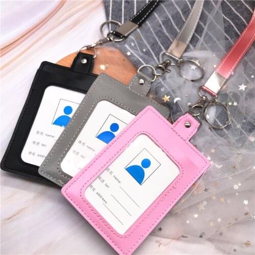 Simple PU ID Badge Card Holder Business Security Pass Tag Holder with Keyring Stationary Papelaria Office Card Holder Supplies