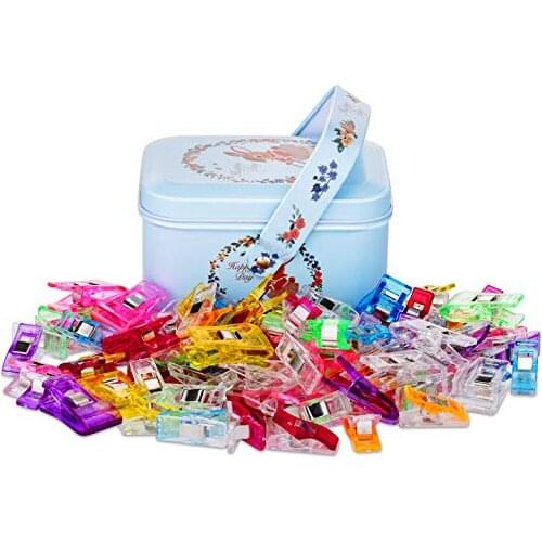 Quilting Clip and Wonder Clips,Multipurpose Sewing Clips with Tin Box Package, Assorted Colors, Pack of 100