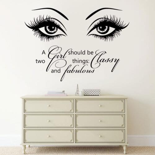 A Girl Should Be Two Things Beauty Salon Quote Wall Sticker Vinyl Eye Decals Makeup Decoration Room Lashes & Brows Mural S267