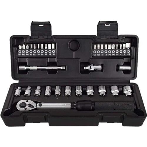 WISRETEC 35 in 1 Adjustable Spanner Socket Wrench Tool Kit 2-20Nm 1/4 Preset Torque Wrench Sets