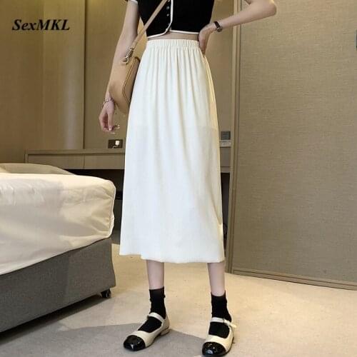 Women Casual Summer Long Skirts 2021 New Fashion Elastic High Waist Harajuku Skirt Black Korean Style A Line Maxi Mujer Faldas