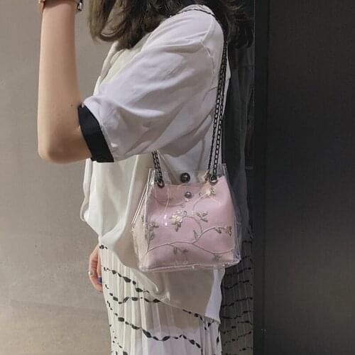 Embroidered Bucket Women Transparent Bucket Bags Female Chain Crossbody Messenger Bags For Women 2021 Luxury Shoulder Bag
