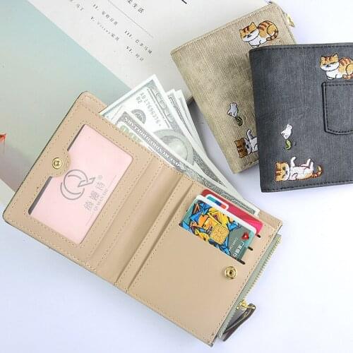 Women Wallets Money Bag Card Holder Girls Clutch 2021 Luxury Embroidery Cat Wallet Women Purse Coin Pocket Kawaii Leather