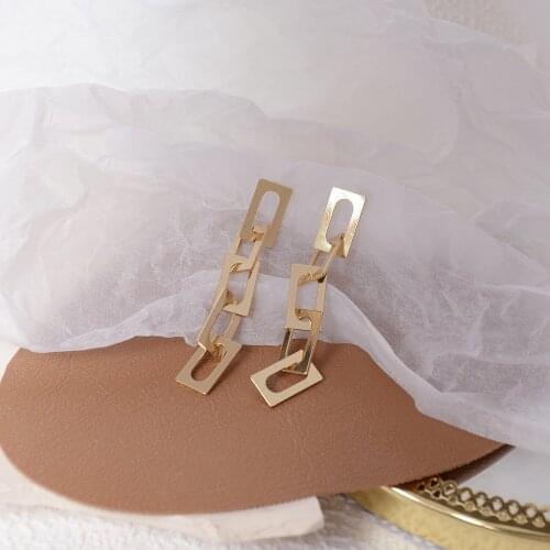 14k Real Gold Plated Fashion Jewelry Square Chain Long Exquisite Earrings for Woman Holiday Party Elegant Earring