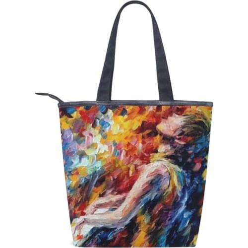 Ladies Handbags Canvas Tote Bag Oil Painting Shoulder Shopper Bags for Women 2020 Eco Foldable Reusable Shopping Bags Grocery