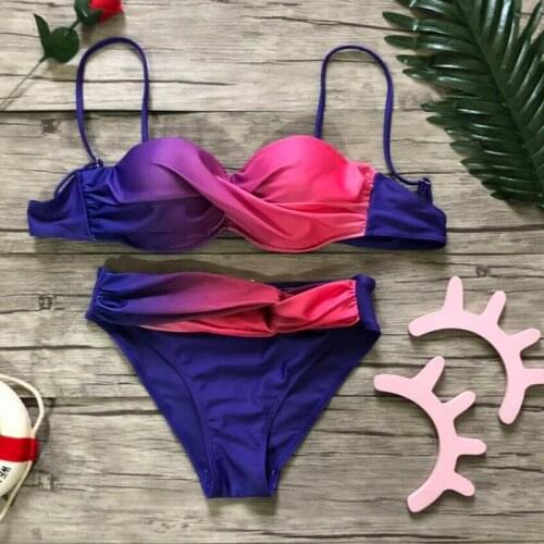 Women Bandage Bikini Push-up Padded Bra Swimsuit Bathing 2pcs Set Swimwear Gradient Strapless Knot