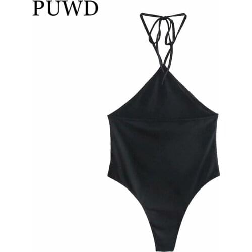 PUWD Women Halter Sleeveless Bodysuits 2021 Summer Fashion Ladies Casual Sexy Slim Beach Jumpsuit Female Solid Backless Bodysuit
