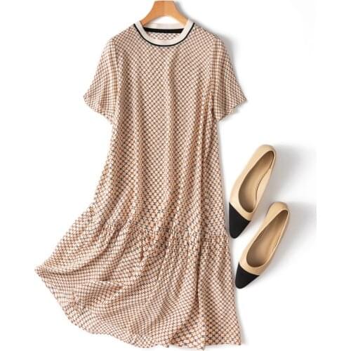 Womens 100% Natural Mulberry Silk Crew neck short sleeve above knee Dress Blue Hearts M L XL M102