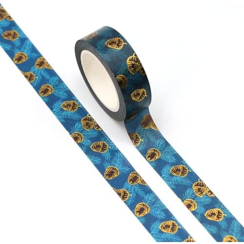 1PC 15mm x 10m Pine Needles Gold Foil Pine Cone Washi Tape Scrapbook Paper Masking Adhesive Christmas washy tape