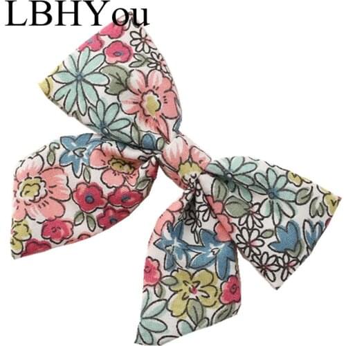1PCS Spring Summer Flowers Prints Bows Hairpins,Top Quality Cotton Blends Girls Knotbow Hair Clips,Kids Girls Hair Accessories