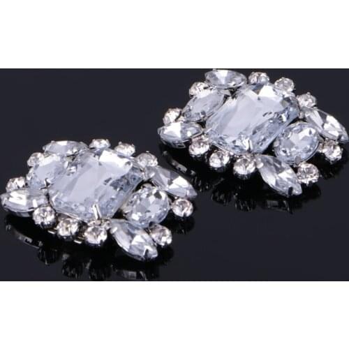 2Pcs Rhinestone Alloy Glass Shoe Clips Elegant Ornate Buckles Fashion Decoration