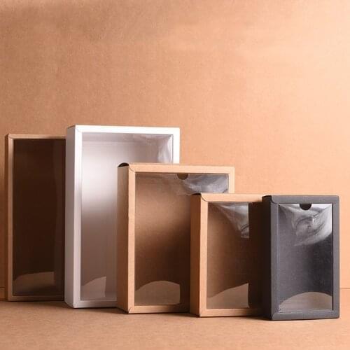 20pcs Rectangle Kraft Paper Gift Box Folding With Transparent PVC Window Candy Box Christmas Decoration Gift Package Box