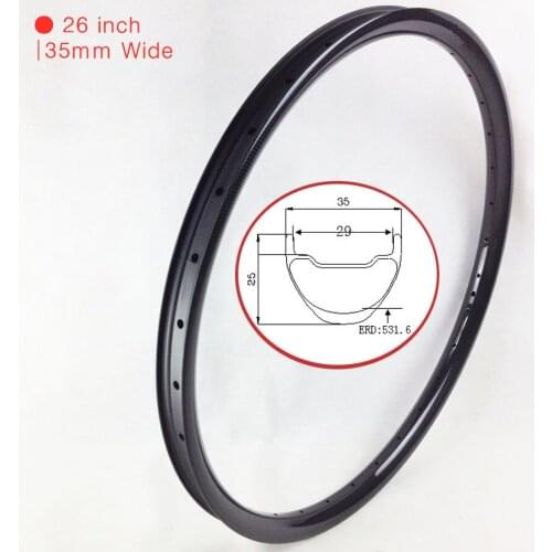 26 inch 35mm width MTB rim 25mm deep UD matte 3k glossy appearance 28h 32h XC AM 26er hookless clincher MTB rim