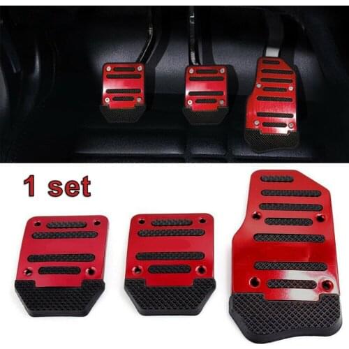 3pcs/set Red Aluminium Alloy PVC Non-Slip Car Pedal Pad Cover Car Interior Decor DIY Accessories Parts