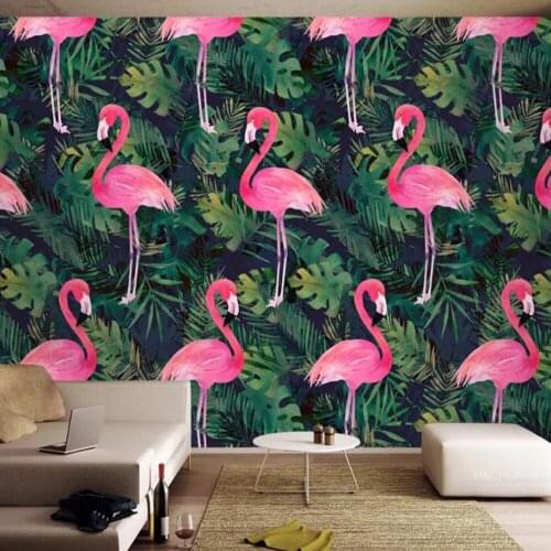 Milofi custom 3D wallpaper mural Nordic plants green leaves flamingo hand painted background wall hall bedroom decoration painti