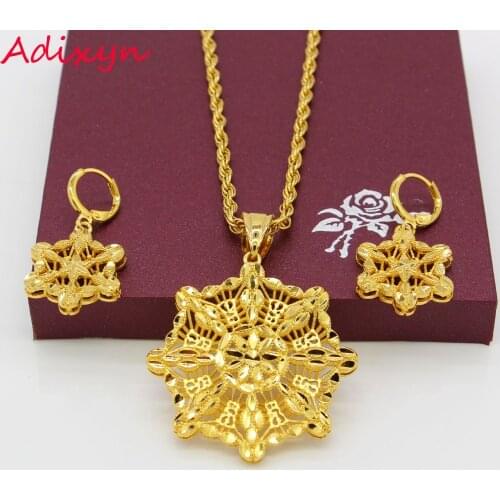 Adixyn Ethiopian Gold Color Jewelry setsNecklace/Pendant/Earring African Dubai Wedding Eritrea set Gifts