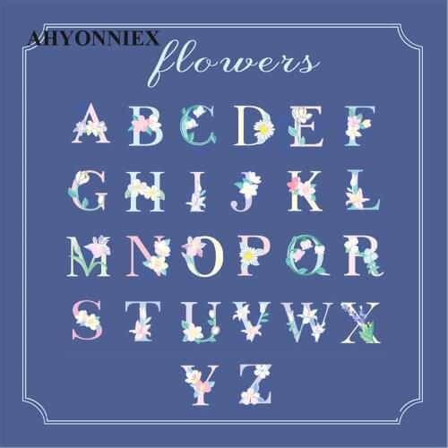 AHYONNIEX 26 Flower English Letters Patch Glue Sticker Iron on Patches for Clothing DIY Applique Embroidery Clothing Accessories