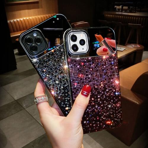 Gradient Makeup Mirror Diamond Phone Case For iPhone 12 Pro Max XR XS 7 8Plus For iphone 11 Cases Bling Glitter Rhinestone Cover