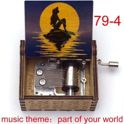Wooden Music Theme Part of Your World Little Beauty Fish Girl Handed Music Box Girlfriend Wife Birthday New Year Christmas Gifts