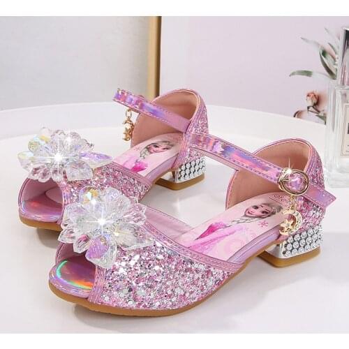 Disney childrens high heel sandals summer girls crystal shoes baby cartoon dance frozen elsa princess shoes