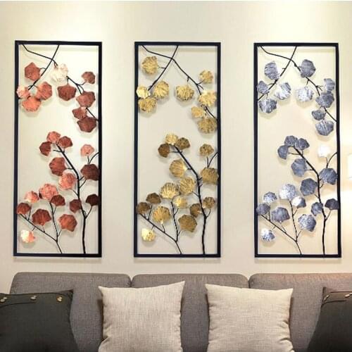 European Creative Wall Wrought Iron Ginkgo Biloba Decoration Crafts Wall Hanging Mural Home Livingroom Background Wall Ornament