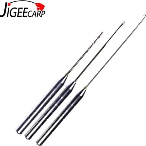 JIGEECARP 1Set High Carbon Steel Carp Fishing Rigging Bait Needle+Driller+Hook Combo Set Hair Rig Pop-up Rigs Making Tackle Tool