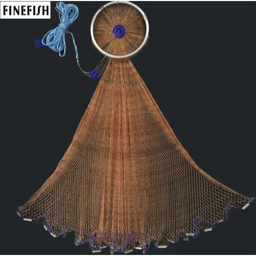 Finefish USA Style Cast Net With Ring Brown Strong Catch Fish Network Outdoor Sports Hand Throw Fishing Nets Small Mesh Gill Net