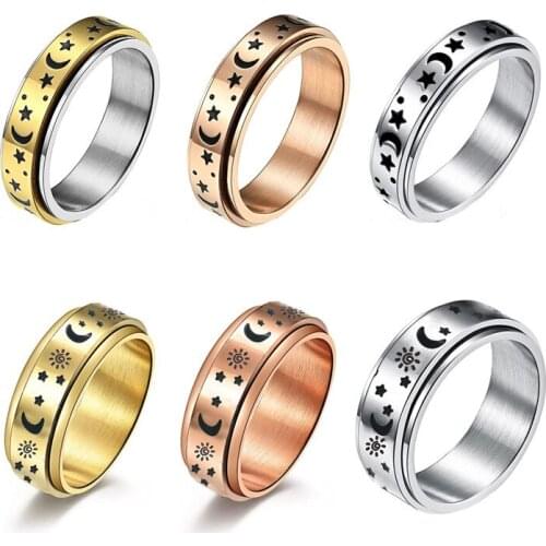Star Moon Sun Titanium Steel Ring turns the Sun Moon Star Creative Stainless Steel Ring across the Amazon