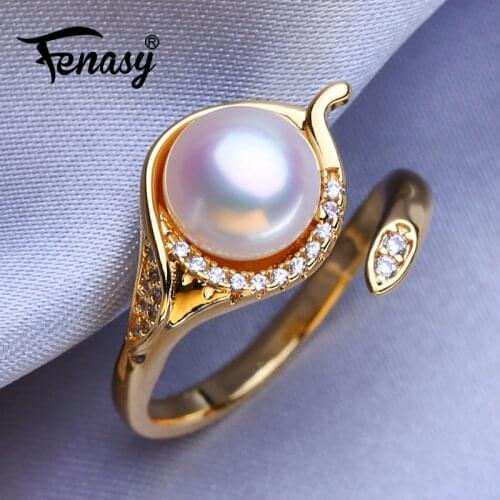 FENASY Natural Freshwater Pearl Rings New Fashion Trendy Party Gold Silver Color Adjustable Rings For Women Wholesale