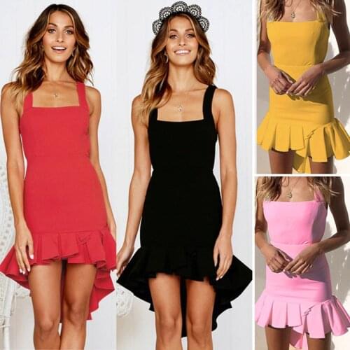 Backless Short Women Dress Ruffles Bodycon Beach Female sleeveless Fashion irregular dress Summer Party Mini Dresses Vestidos