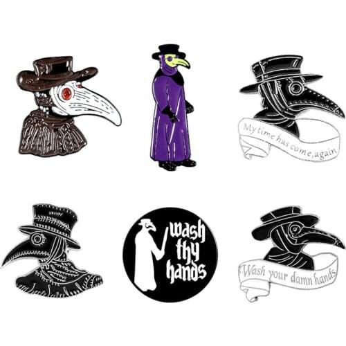 LAMEMDEE 1 PC Halloween Plague Doctor Pins Doctor Schnabel Brooches Dark Punk Badges Lapel pins Denim Shirt Bag Pin Jewelry Gift