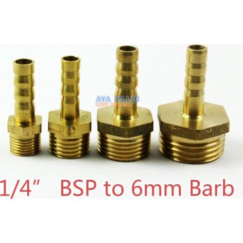20 Pieces Brass Male 1/4" BSP to 6mm Barb Hose Tail Fitting Fuel Air Gas Water Hose Connector Coupler