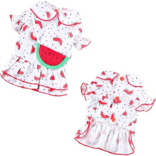 Watermelon Print Summer Dress Ladies 2020 Soft Fruit Sleeping Dress Bubble Short Sleeve Cat Laple Collar Pet Clothes Prom Dress