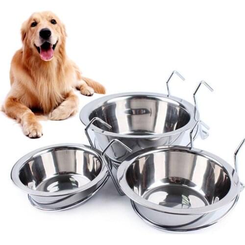 Metal Dog Pet Bowl Cage Crate Non Slip Hanging Food Dish Water Feeder with Hook