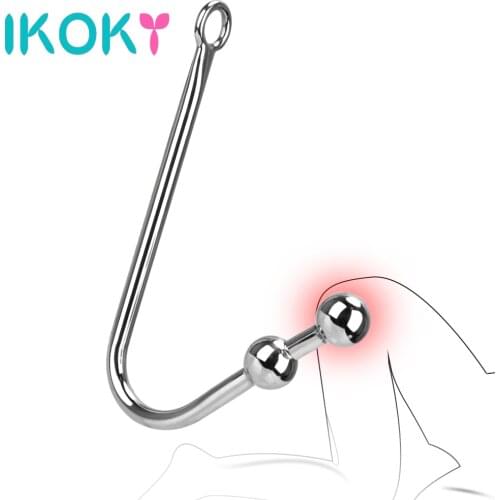 IKOKY Anal Hook Stainless Steel Metal Anal Bead Sex Toys for Men Women Anal Sex Toys Butt Plug With Ball Hole Adult Products