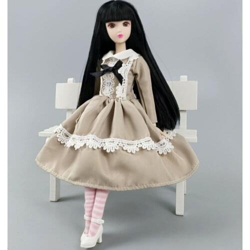 Fashion Khaki Lace Lolita Doll Dress For Barbie Dolls Clothes For 1/6 BJD Doll Outfits Accessories Party Gown Toy For Children