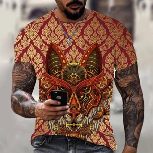 Animal футболка Man t shirte 3d retro mechanical wolf printing Joint clothing Unisex European size T-shirt футболка оверсайз