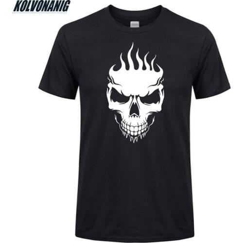 2019 Summer Hot Sale Coolest FLAMES Skull Funny T Shirt Men Print Cotton O-Neck Short Sleeve Hip Hop T-Shirts Plus Size Harajuku