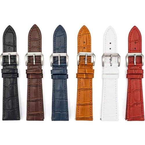 24mm-10mm Mens Leather Watchband Black Bamboo Pattern Strap Brown Belt Metal Pin Buckle Fit For Many Different Size Watches