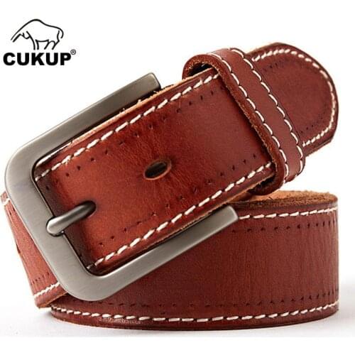 CUKUP Mens Top Quality Solid Cowskin Leather Belts Pin Buckle Metal Man Casual Styles Jeans Belt for Men Three Colours NCK296