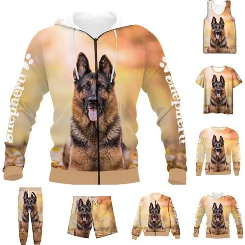 New Fashion 3D Full Print Animal German Shepherd T-shirt/Sweatshirt/Zip Hoodies/Thin Jacket/Pants Four Seasons Casual Suit V37